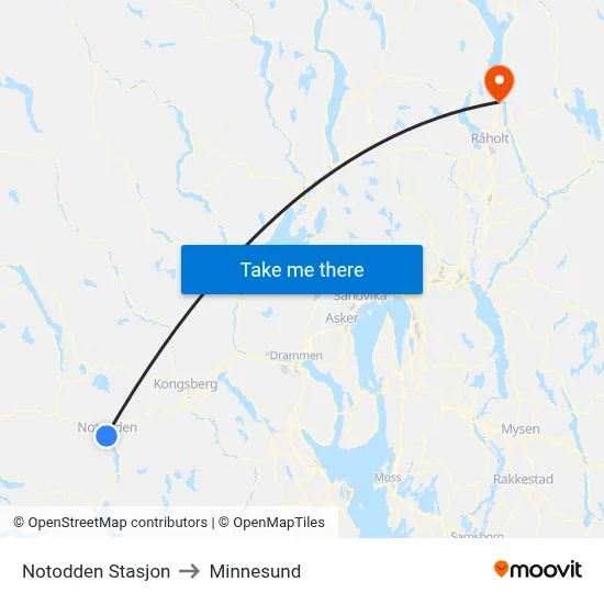 Notodden Stasjon to Minnesund map