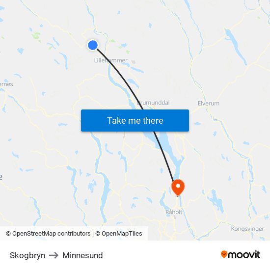 Skogbryn to Minnesund map