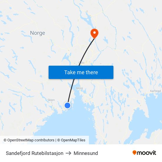 Sandefjord Rutebilstasjon to Minnesund map