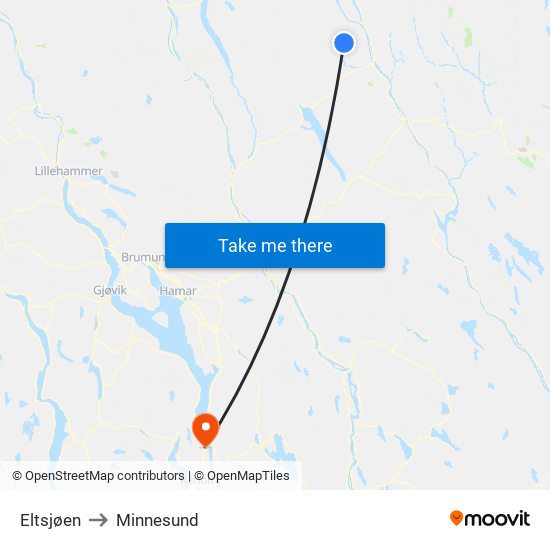 Eltsjøen to Minnesund map