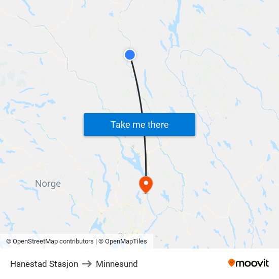 Hanestad Stasjon to Minnesund map