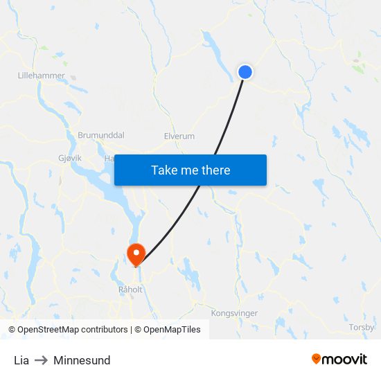 Lia to Minnesund map