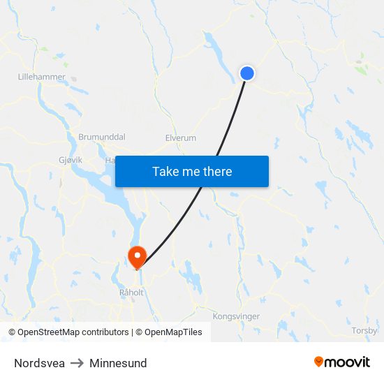 Nordsvea to Minnesund map
