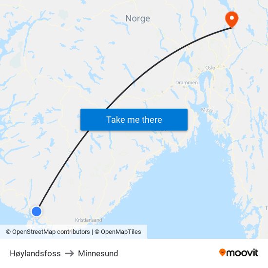 Høylandsfoss to Minnesund map