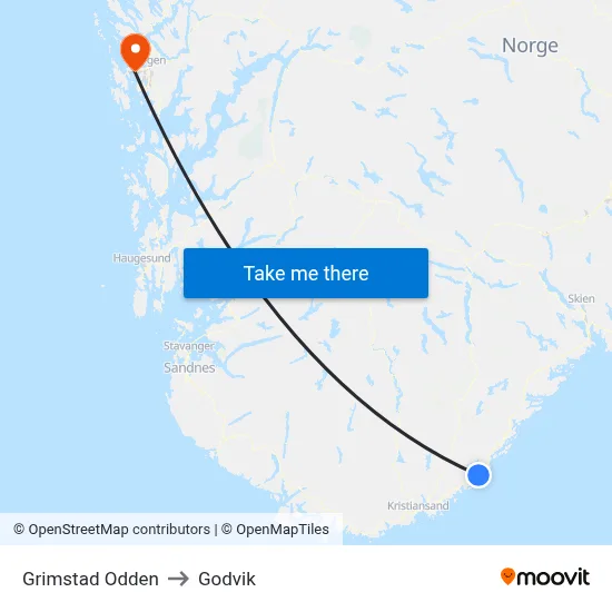 Grimstad Odden to Godvik map
