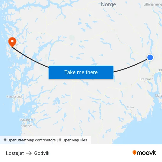 Lostajet to Godvik map