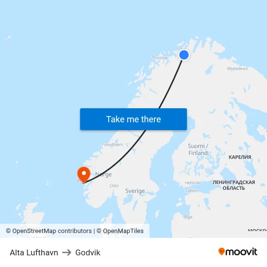 Alta Lufthavn to Godvik map