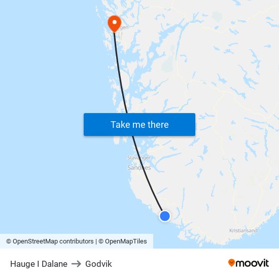 Hauge I Dalane to Godvik map