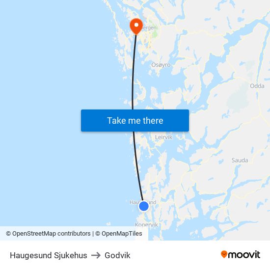 Haugesund Sjukehus to Godvik map
