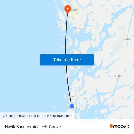 Håvik Bussterminal to Godvik map