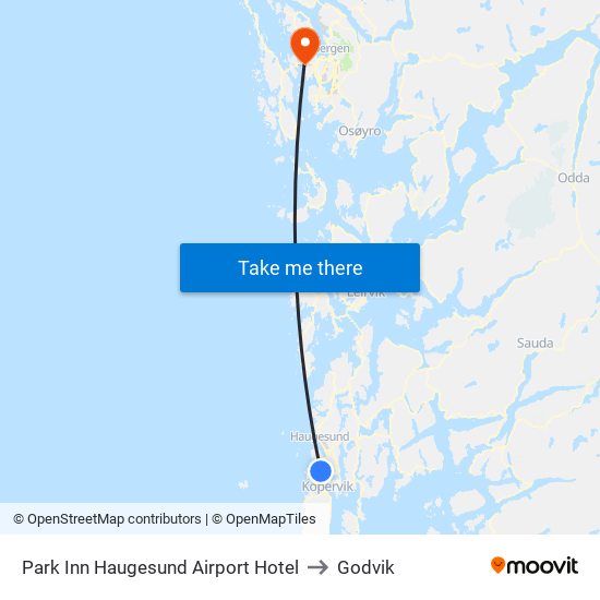 Park Inn Haugesund Airport Hotel to Godvik map