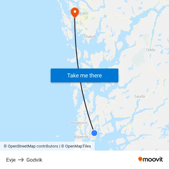 Evje to Godvik map