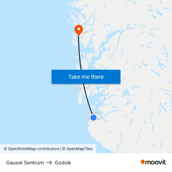 Gausel Sentrum to Godvik map