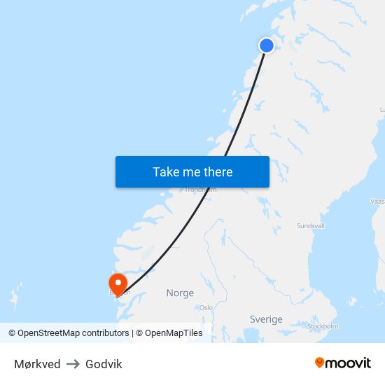 Mørkved to Godvik map