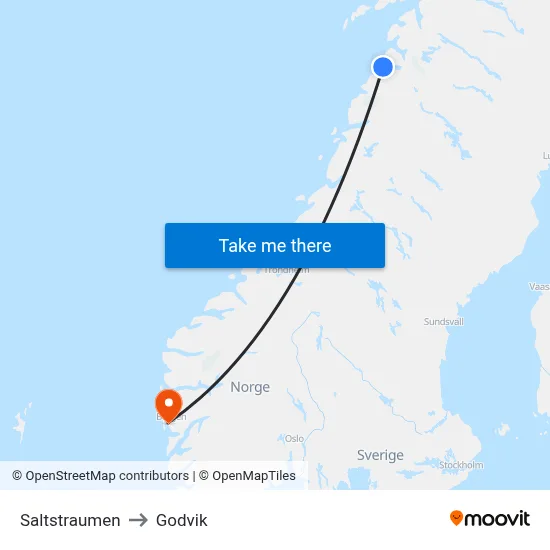 Saltstraumen to Godvik map