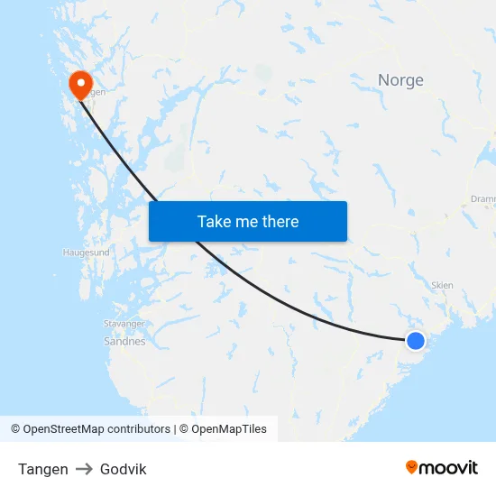 Tangen to Godvik map