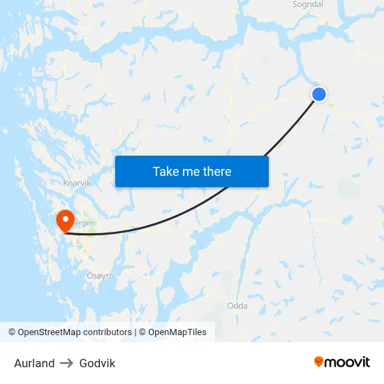 Aurland to Godvik map