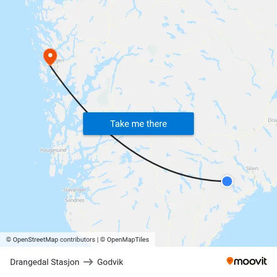 Drangedal Stasjon to Godvik map