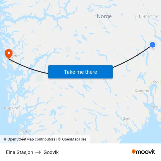 Eina Stasjon to Godvik map