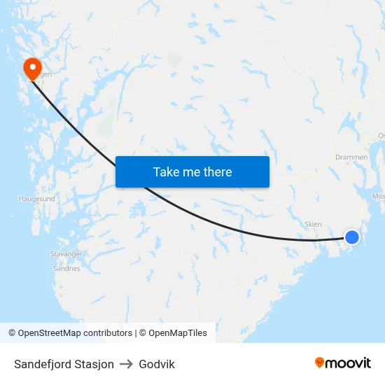 Sandefjord Stasjon to Godvik map