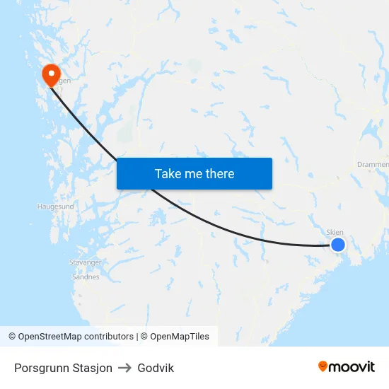 Porsgrunn Stasjon to Godvik map