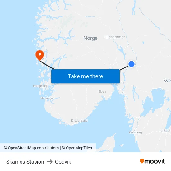 Skarnes Stasjon to Godvik map