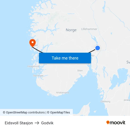 Eidsvoll Stasjon to Godvik map