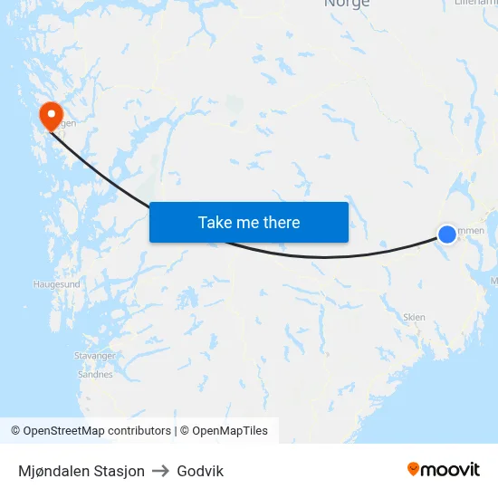 Mjøndalen Stasjon to Godvik map
