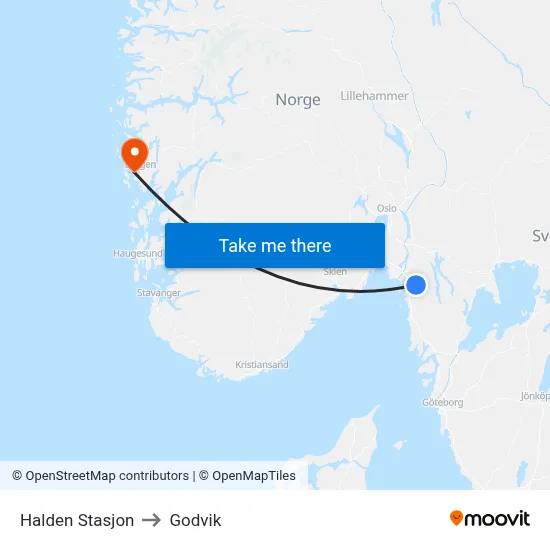 Halden Stasjon to Godvik map