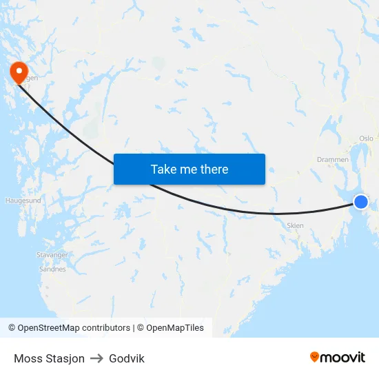 Moss Stasjon to Godvik map