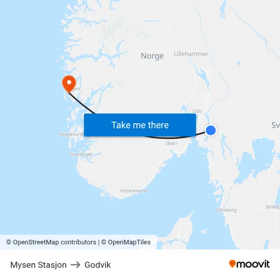 Mysen Stasjon to Godvik map