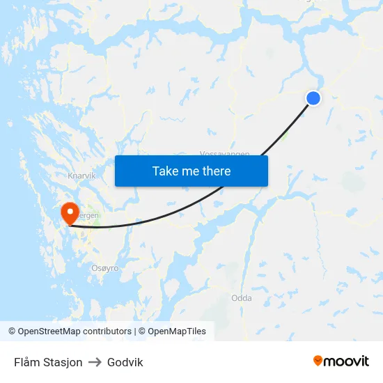 Flåm Stasjon to Godvik map