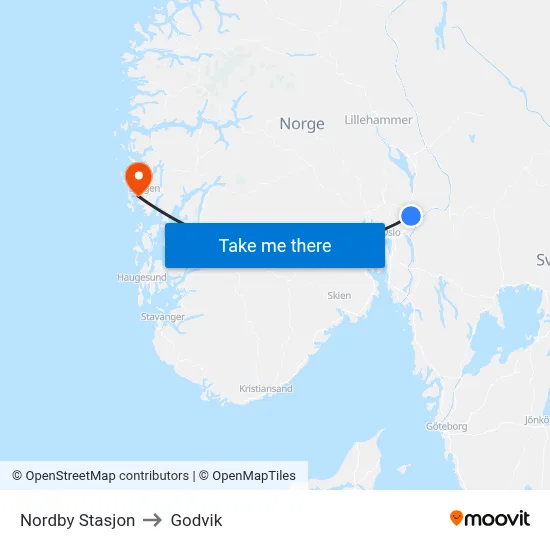 Nordby Stasjon to Godvik map
