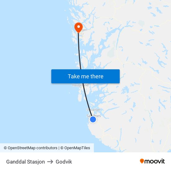 Ganddal Stasjon to Godvik map