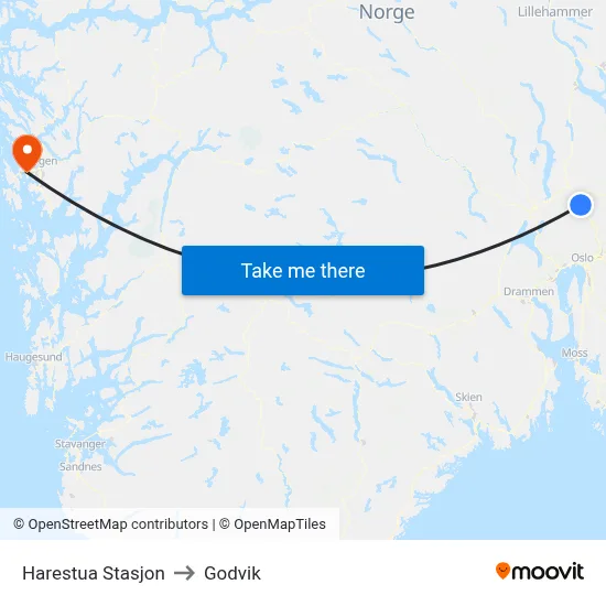 Harestua Stasjon to Godvik map