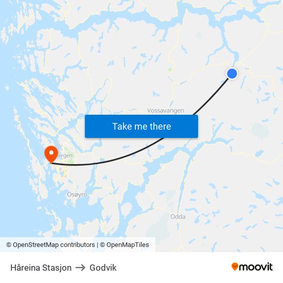 Håreina Stasjon to Godvik map