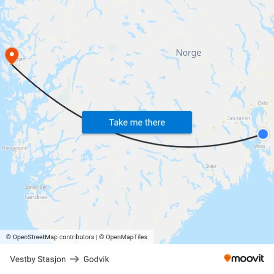 Vestby Stasjon to Godvik map