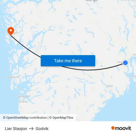 Lier Stasjon to Godvik map