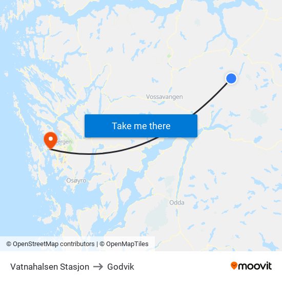 Vatnahalsen Stasjon to Godvik map