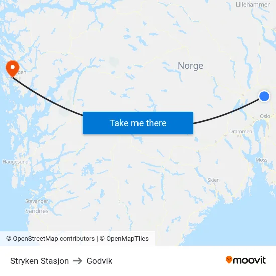 Stryken Stasjon to Godvik map