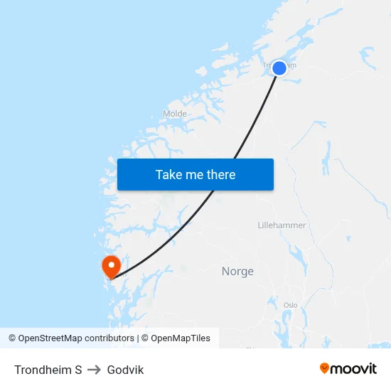 Trondheim S to Godvik map
