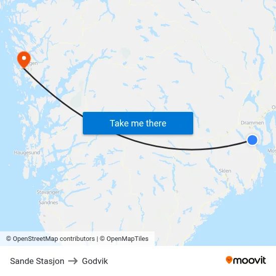 Sande Stasjon to Godvik map