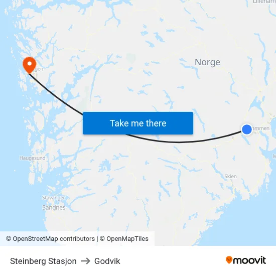 Steinberg Stasjon to Godvik map