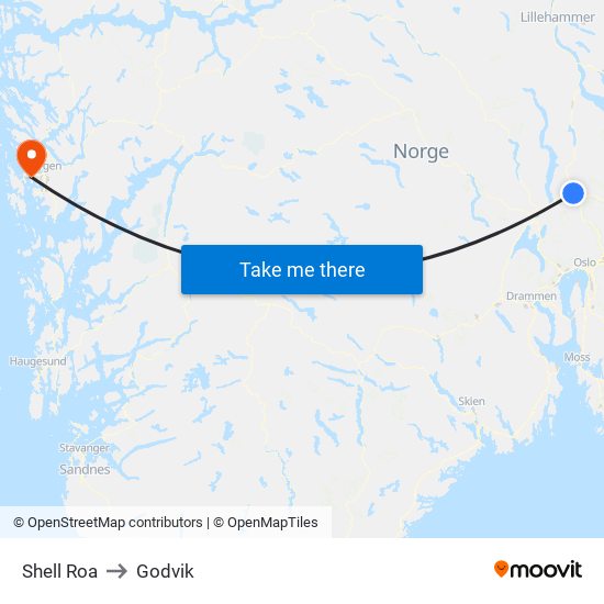 Shell Roa to Godvik map