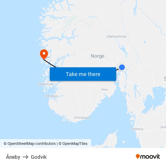 Åneby to Godvik map