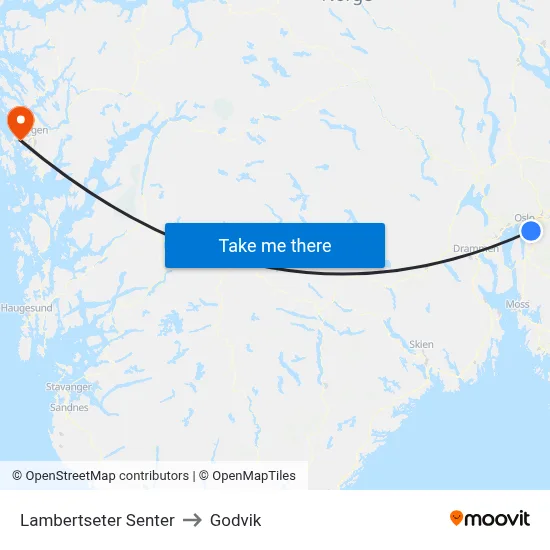 Lambertseter Senter to Godvik map