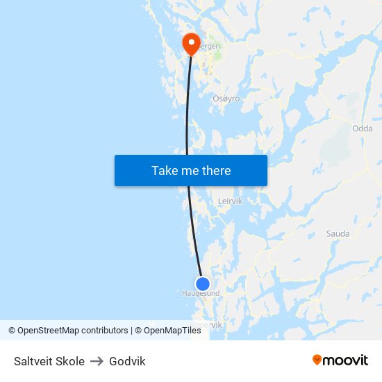 Saltveit Skole to Godvik map