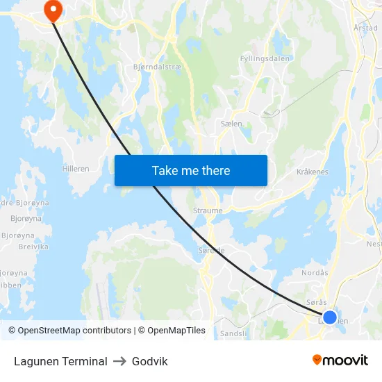 Lagunen Terminal to Godvik map