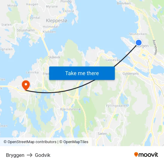 Bryggen to Godvik map
