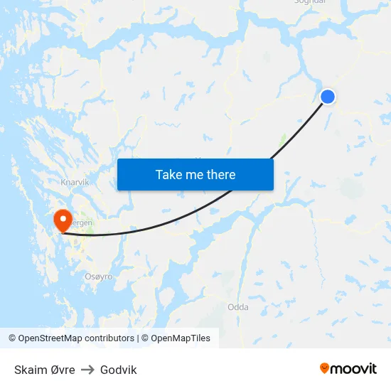 Skaim Øvre to Godvik map